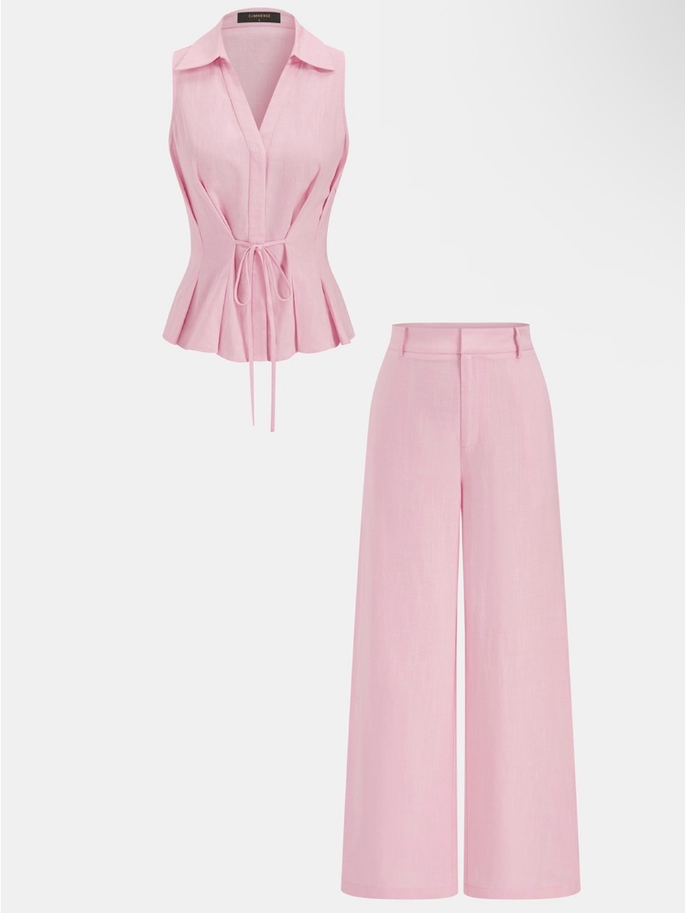 Commense Linen Blend Sleeveless Shirt & Pants Set